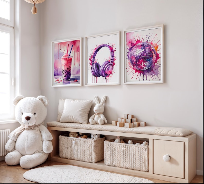 Girls Room Prints Gallery Wall Art Set of 3 Colorful Playroom Posters ...
