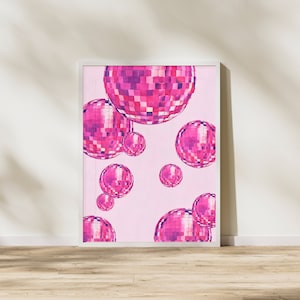 Pink on Pink Disco Collection Print Digital Download, Home Decor, Maximalist Wall Art, Dopamine Decor, Disco Ball Print, Eclectic Print