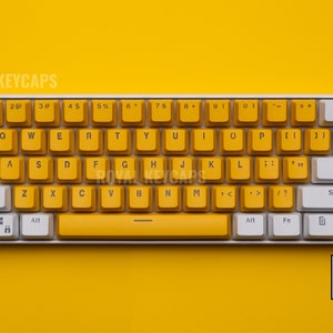 Yellow & White Keycap Set 104 Pc w/ Free Custom Keycap! | Backlit Doubleshot PBT | Dual Colorways for Mechanical Keyboard