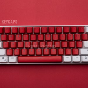 レッド & ホワイト キーキャップ セット 104 個、カスタム キーキャップ無料付き! | バックライト付きダブルショット PBT | メカニカル キーボード用デュアル カラーウェイ