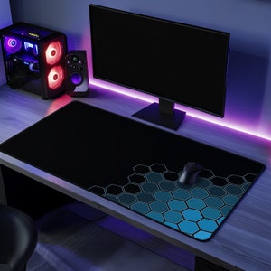 Blue Hexagonal Desk Mat, Gaming Mouse Pad, Stitched Edges, Christmas Gifts for Him/Her