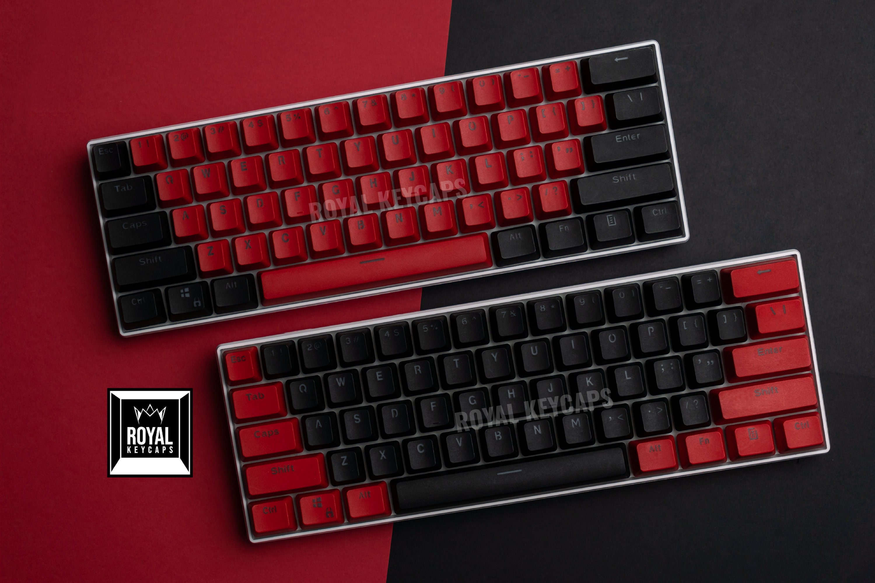 Ensemble de capuchons de touche rouges et noirs, 104 pièces avec capuchon de touche personnalisé gratuit ! | PBT Doubleshot rétroéclairé | Deux coloris pour le clavier mécanique