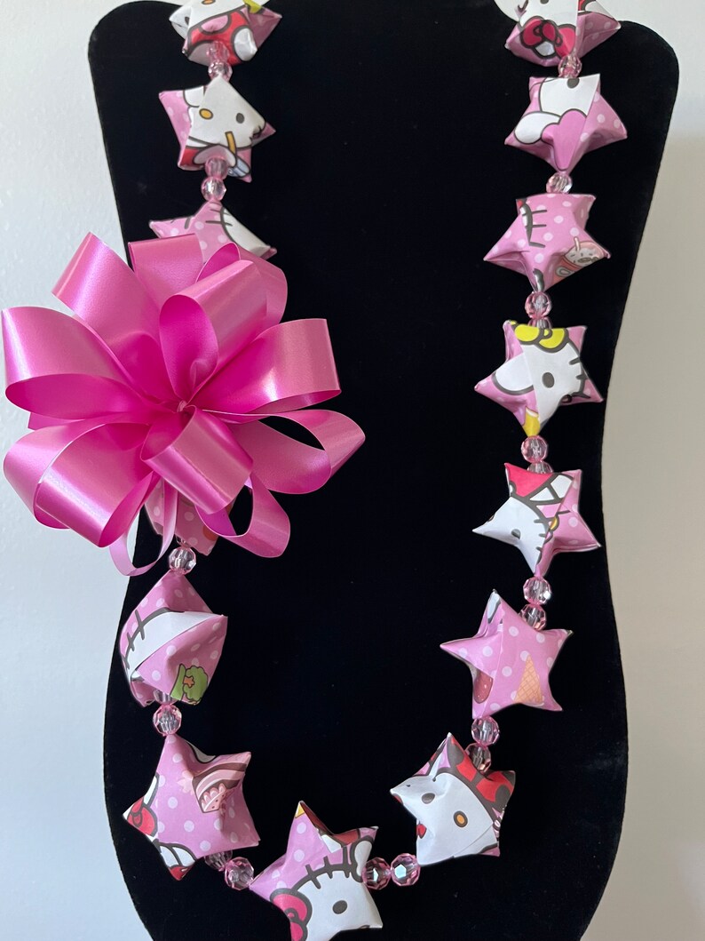 Pink Hello Kitty Origami Star Graduation Lei With Pink Beads - Etsy