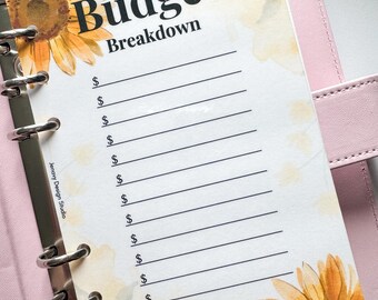 A6 Blank Table of Contents for Savings Challenge Binder and Budget Binder