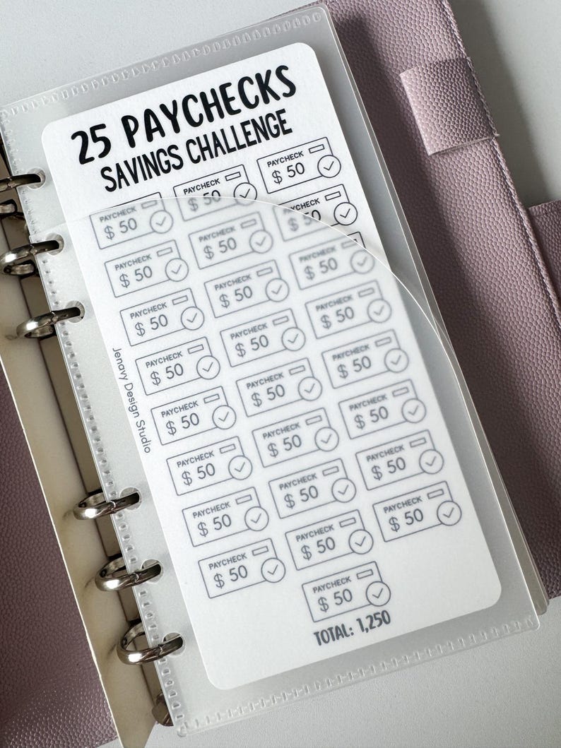 25 Paycheck Savings Challenge for A6 Budget Binder - Etsy