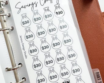 Save 2500 | A6 5 to 30 dollars Savings Challenge Binder | use for month ahead, emergency fund