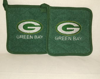 Green Bay Packers Embroidered Potholder Set: Kitchen Decor| NFL| Football| Sports