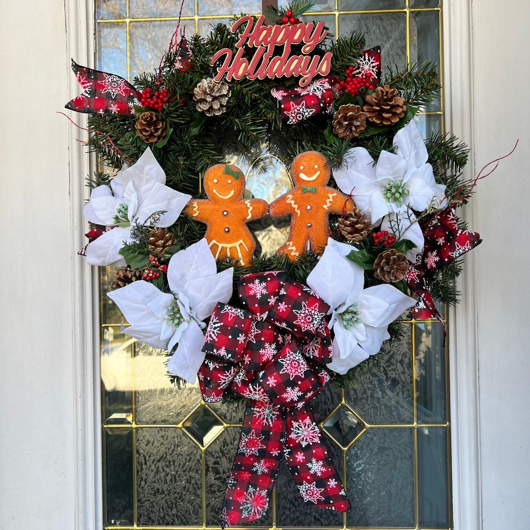 Festive Gingerbread Man Happy Holidays Christmas Wreath - Etsy
