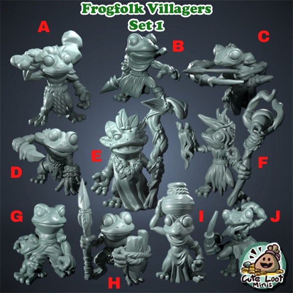 Frogfolk vilagers - Single mini - Cute Loot Miniatures