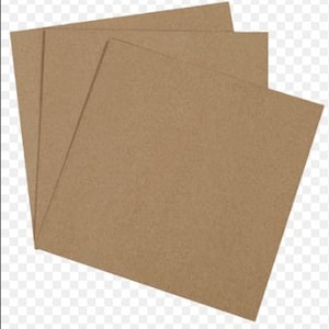 May include: Three square, brown paper sheets are fanned out, with one sheet partially covering the others. The paper has a matte finish and a natural, earthy tone. The sheets are arranged diagonally, showcasing their shape and texture.