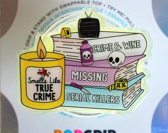 True Crime Book Stack Resin PopGrip, Handmade Acrylic Kindle Grip