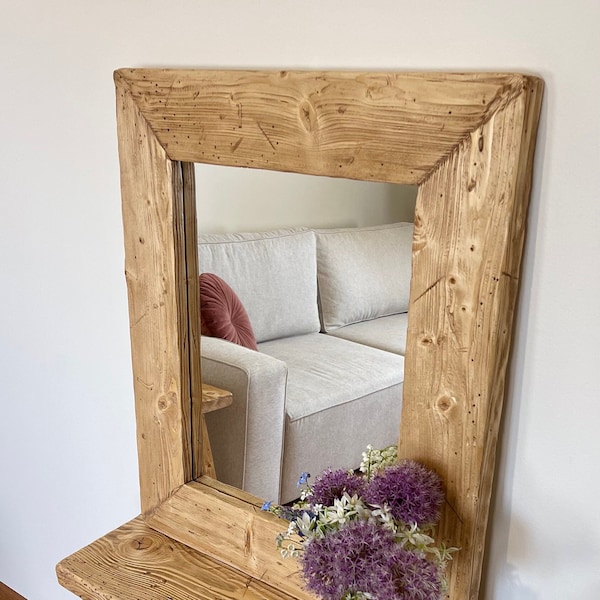 Miroir rustique en bois, miroir encadré en bois, miroir rustique, miroir en bois naturel,