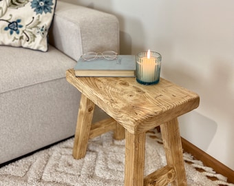 Rustic stool antique, wooden, bedside table, farmhouse, decorative stool,  wooden decoration, eco, photographic session boho L size
