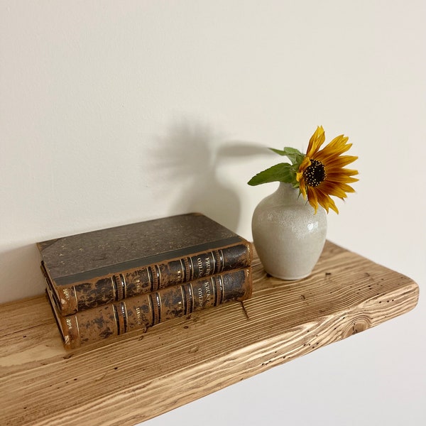 Rustic wooden floating shelf - minimalist shelf for home, easy to instal, solid spruce wood