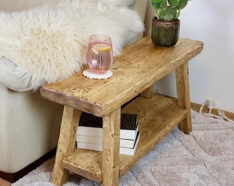 Rustic bench with a shelf - antique, wooden, boho, side sable, rustic