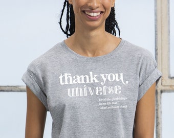 Women’s Organic Cotton Crop Top | Thank You Universe |Vegan Shirt |Gift for Her |Minimalist |Inspirational |Law of Attraction |Manifestation