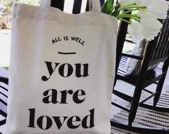 You Are Loved | Recycled Cotton & Recycled Polyester Tote Bag | Fair Trade | Vegan | Positive Gift | Law of Attraction | Good Vibes | Happy