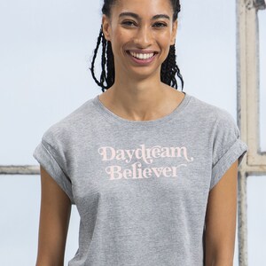 Womens Organic Cotton Crop Top Daydream Believer Vegan Shirt Gift for Her Minimalist Inspirational Law of Attraction Manifestation image 3