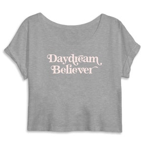 Womens Organic Cotton Crop Top Daydream Believer Vegan Shirt Gift for Her Minimalist Inspirational Law of Attraction Manifestation Grey