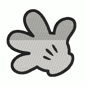 Op de afbeelding: Een zwart-witte cartoonhand met drie vingers, die lijkt op een klassieke Mickey Mouse-handschoen.