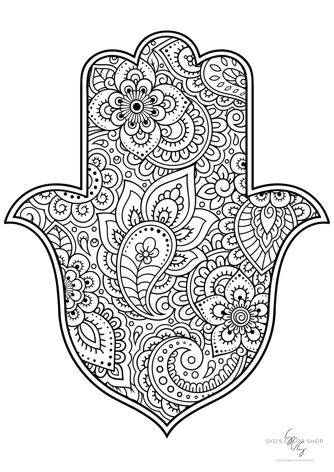 Intricate Hamsa Hand Coloring Page Adults Kids Anxiety - Etsy