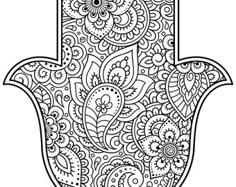 Intricate Hamsa Hand Coloring Page | Adults | Kids | Anxiety