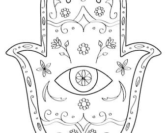 Simple Hamsa Hand Coloring Page | Adults | Kids | Anxiety