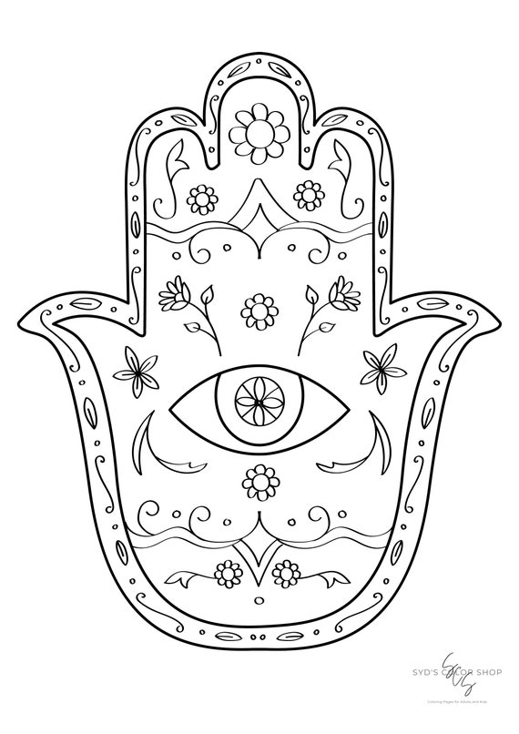 Simple Hamsa Hand Coloring Page Adults Kids Anxiety - Etsy