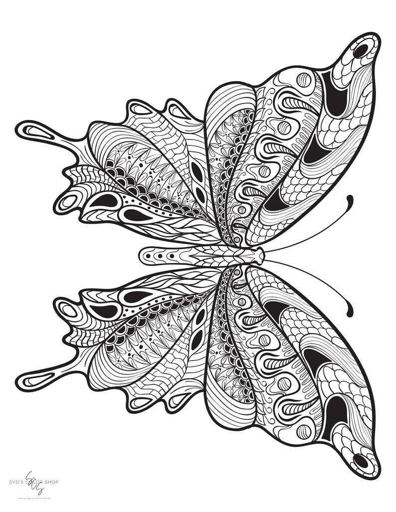 Trippy Butterfly Coloring Page Adults Kids Anxiety 画像 1
