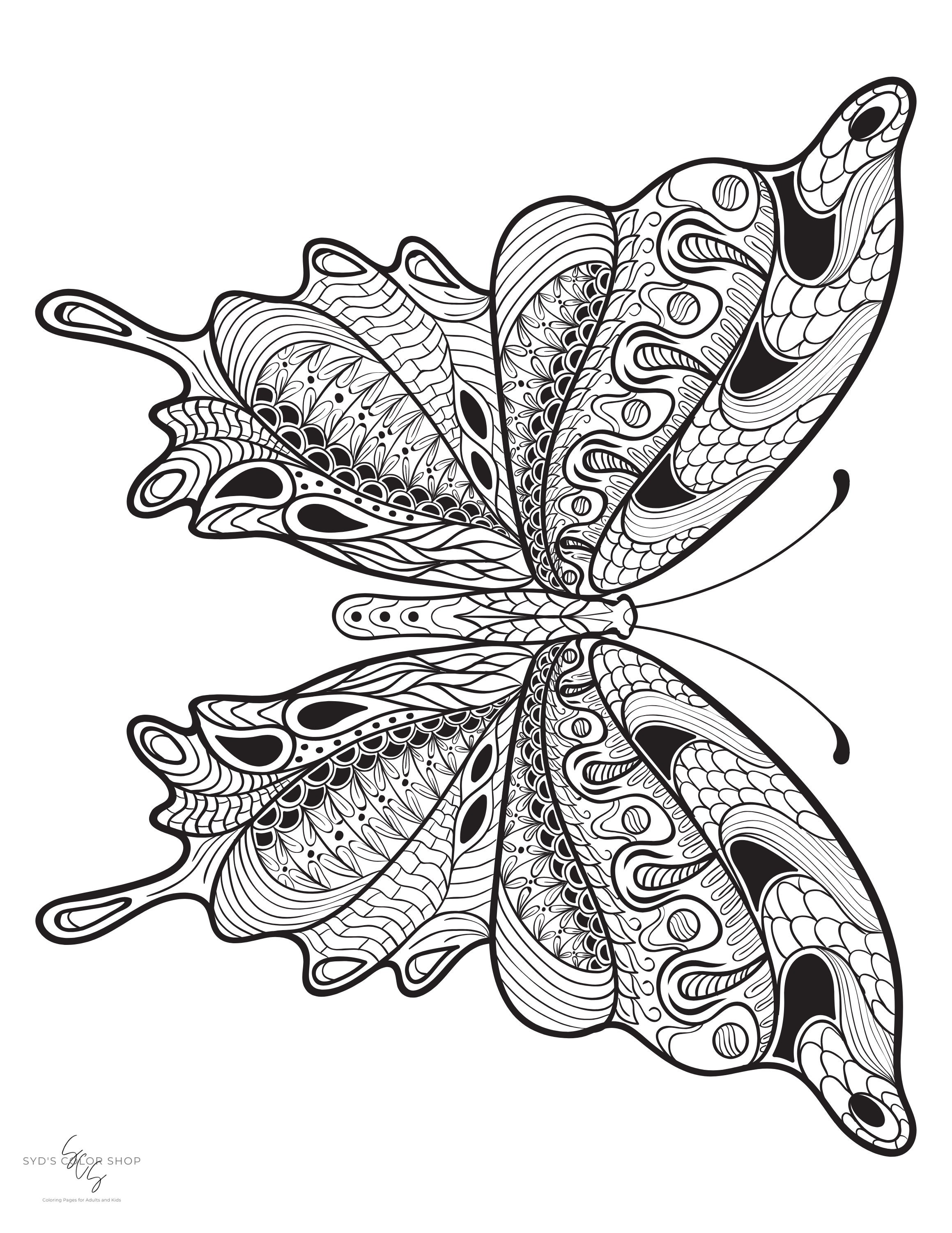 Trippy Butterfly Coloring Page Adults Kids Anxiety (Download Now)