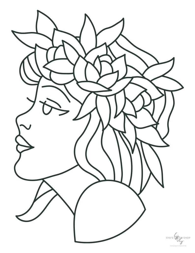 Flower Crown Coloring Page Adults Kids Anxiety 画像 1