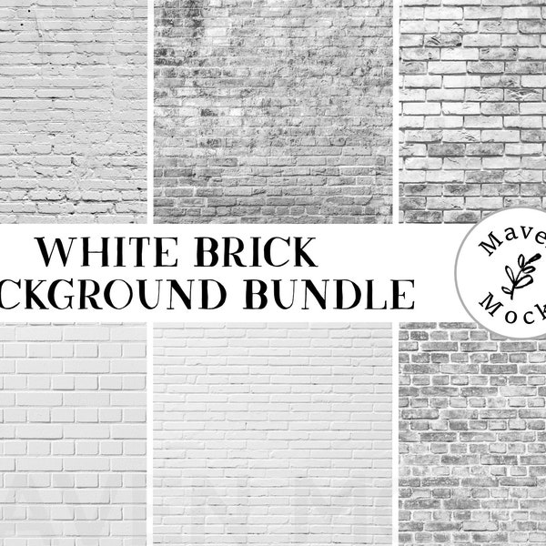 6 White Brick Backgrounds / Backdrop / Paper / Brick Wall Product Photo Mockup / White Brick Mockups / Digital Download Only