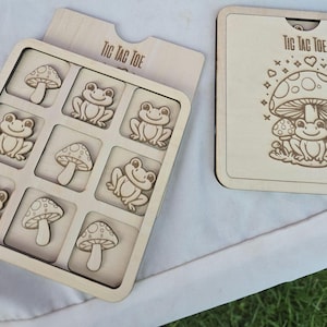 Tic Tac Toe Game, Wooden Tic Tac Toe, Mushroom Frog Nature Tic Tac Toe Game