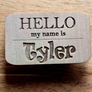 Custom Laser Engraved Name Tag with Magnetic Back – Personalized Wooden Badge –Wooden Nametag – Custom Business Nametag