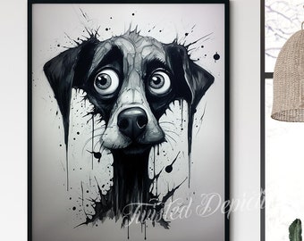 CROOKED CANINE- Dog Painting, Puppy Art. Framed fine art, canvas, or poster prints.