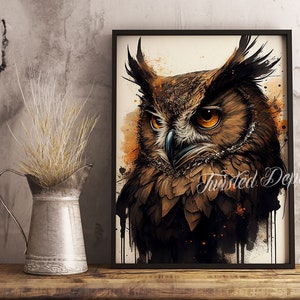 GREAT HORNED OWL Painting, Owl Painting, Owl Wall Art. Framed fine art, canvas, or poster prints.