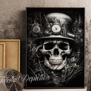Steampunk Skull - MACHINE HEAD, Steampunk Art, Steampunk Skull. Framed fine art, canvas, or poster prints.