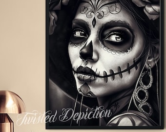 Sugar Skull Girl Art Print 4: Dia De Los Muertos Calavera - Canvas or Fine Art