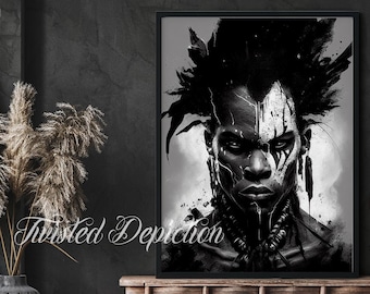 African Warrior Art: Tribal Painting, Modern Fine Art Print