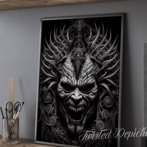 BIOMECHANICAL DARK GUARDIAN, Alien Art, Gothic Art. Framed fine art, canvas, or poster prints.