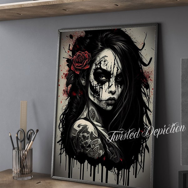 DOTD Painted Death Girl 7, Sugar Skull Art, Día de los Muertos. Framed fine art, canvas, or poster prints.