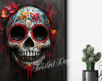 Sugar Skull Painting: Día de los Muertos Art Print, Canvas or Framed