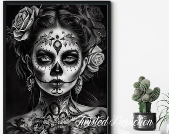 Dia De Los Muertos Girl 6 Art: Sugar Skull Canvas or Framed Print