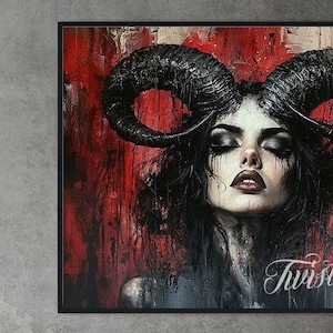 LADY LUCIFER, Satanic Painting, Dark Art, Gothic Art, Devil Girl Art. Framed fine art, canvas, or poster prints.