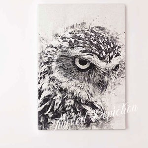 OWL&#39;S GAZE Painting, Owl Painting, Owl Wall Art. Framed fine art, canvas, or poster prints.