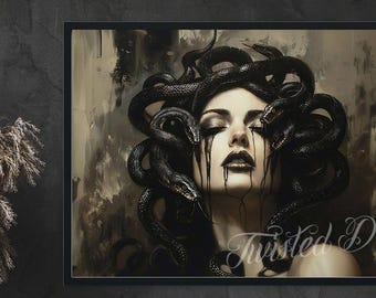 Medusa Painting, Greek Mythology Art. Framed fine art, canvas, or poster prints.