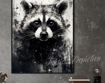 RACCOON PAINTING, Animal Art. Framed fine art, canvas, or poster prints.