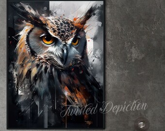 COLOURFUL OWL PAINTING, Animal Art. Framed fine art, canvas, or poster prints.