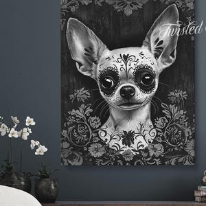 Dia De Los Doggos 2 - Day Of The Dead Chihuahua Painting, Dog Art. Framed fine art, canvas, or poster prints.