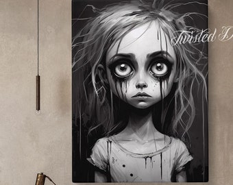 TROUBLED TEAGAN Painting, Creepy Wall Art . Framed fine art, canvas, or poster prints.